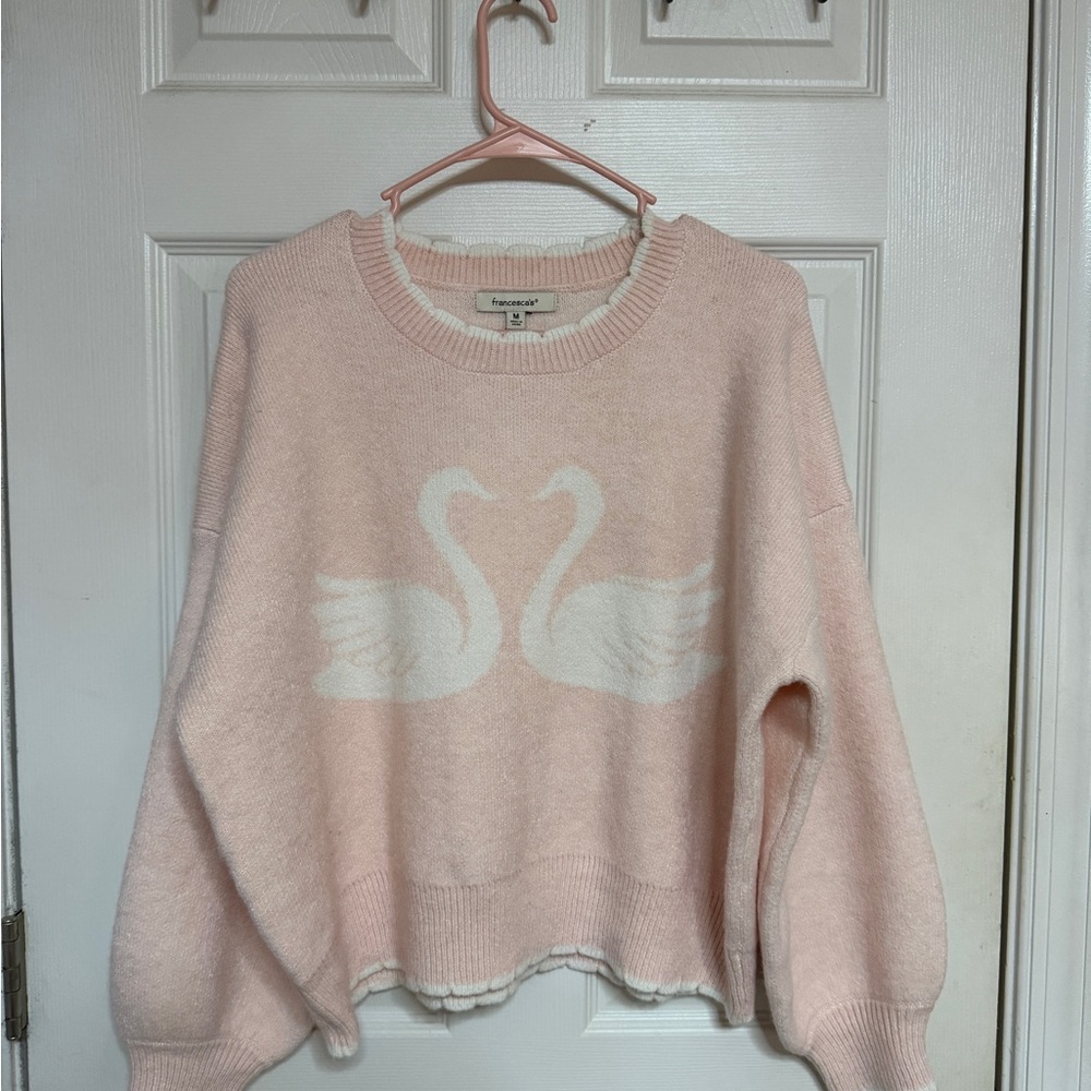 Francesca's Collections Pale Pink Swan Crewneck Sweater